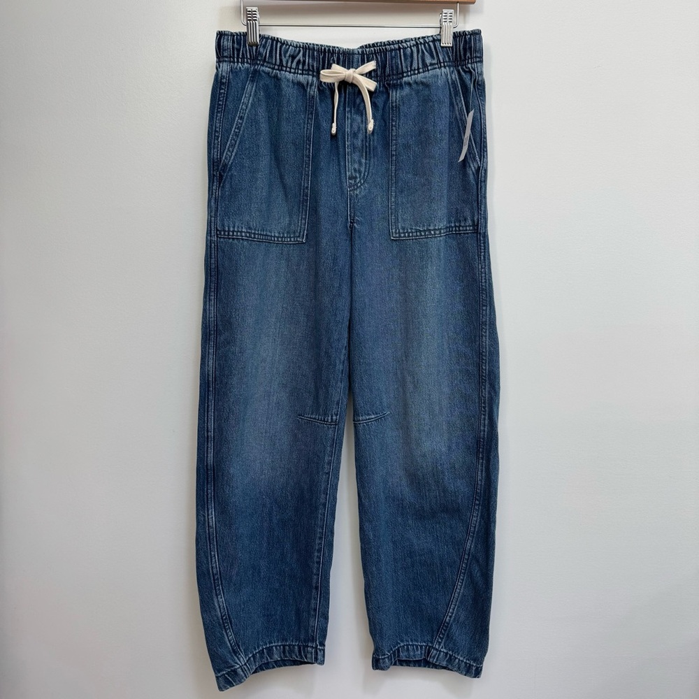 Gap Mid Rise Supersoft Pull On Barrel Leg Jeans Women Small Long NWT - Picture 2 of 13